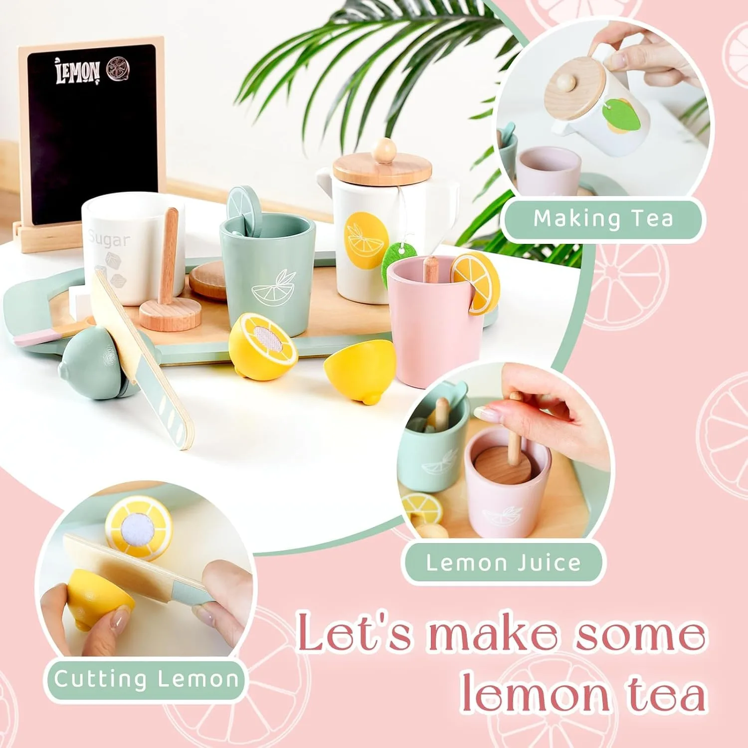KABI Wooden Lemon Tea Set Pretend Play Toy | Tea Party Role Play Kitchen Set | Montessori Wooden Toy | Age 3+ | Indoor Play - Image 4