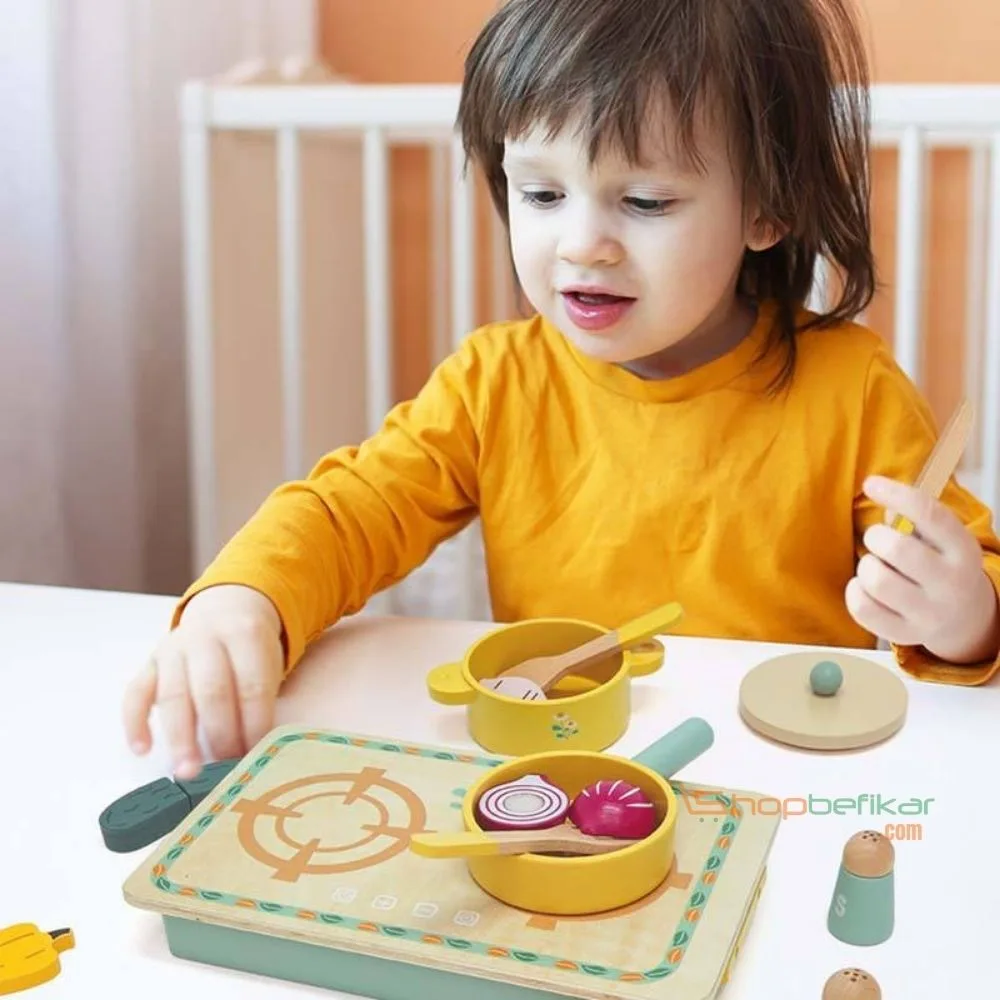 KABI My Little Kitchen Set Wooden Toy | Pretend Play Cooking Set | Montessori Role Play Kitchen | Age 3+ | Indoor Play - Image 5