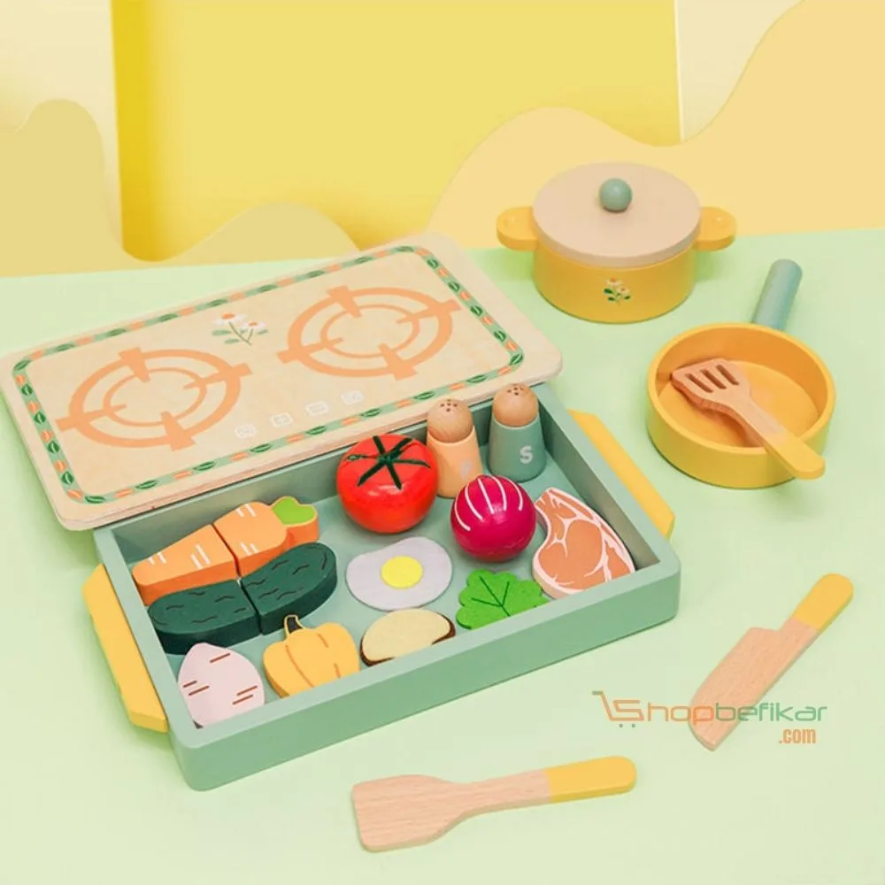 KABI My Little Kitchen Set Wooden Toy | Pretend Play Cooking Set | Montessori Role Play Kitchen | Age 3+ | Indoor Play - Image 3