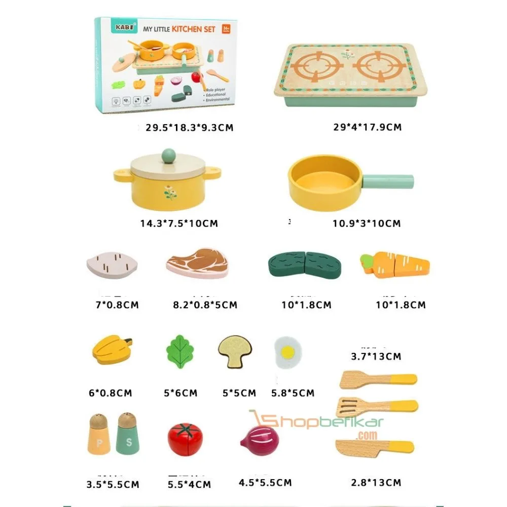 KABI My Little Kitchen Set Wooden Toy | Pretend Play Cooking Set | Montessori Role Play Kitchen | Age 3+ | Indoor Play - Image 2