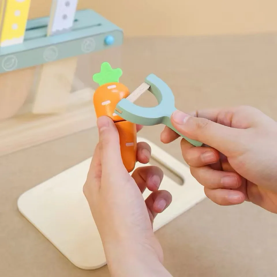 KABI Wooden Knife Playset for Kids | Safe Pretend Cutting Set with Board & Vegetables | Montessori Kitchen Role Play Toy | Age 3+ - Image 4