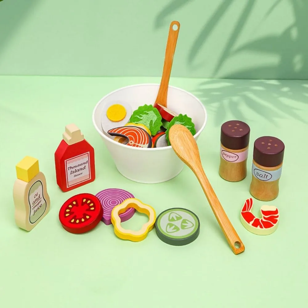 KABI My Favourite Salad Wooden Pretend Play Toy | Salad Bowl Set for Kids | Montessori Role Play Food | Age 3+ | Indoor Play - Image 7