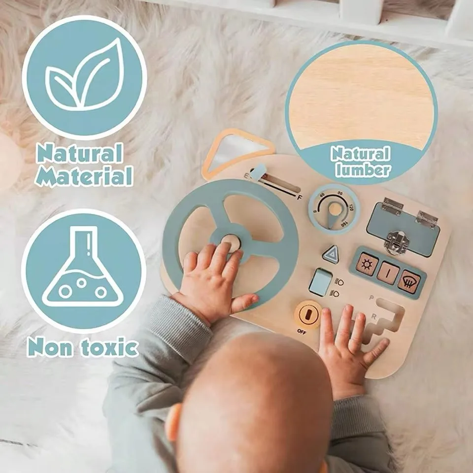 Wooden Driving Busy Board for Toddlers | Steering Wheel Interactive Learning Toy | Montessori Car Dashboard Pretend Play | Age 2–5 Years - Image 6