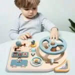 Wooden Driving Busy Board for Toddlers | Steering Wheel Interactive Learning Toy | Montessori Car Dashboard Pretend Play | Age 2–5 Years - Image 3