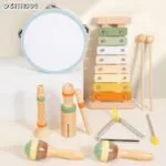 Vintage Wooden Music Set for Kids | Multi Instrument Musical Toy Kit | Xylophone, Tambourine & Maracas | Age 3+ | Montessori Learning - Image 2