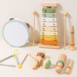 Vintage Wooden Music Set for Kids | Multi Instrument Musical Toy Kit | Xylophone, Tambourine & Maracas | Age 3+ | Montessori Learning - Image 5