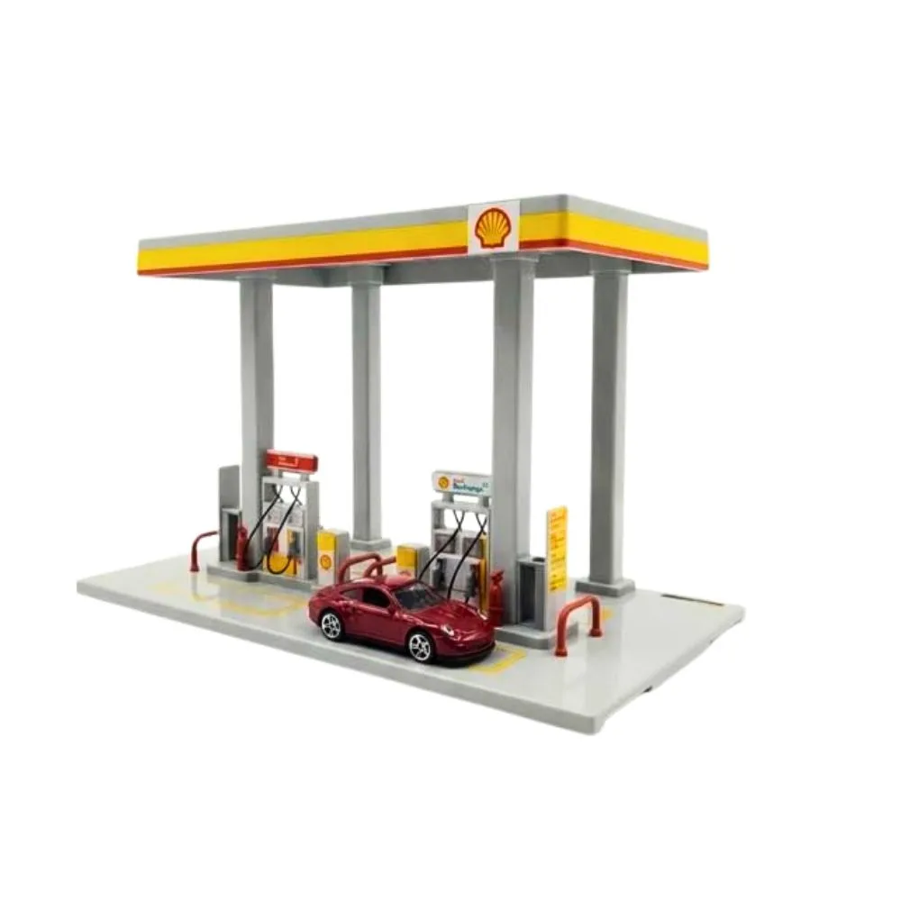 CCA Shell Gas Station Model with 1:64 Porsche Diecast Car | Licensed Display Playset | Shopbefikar India