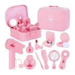 Pink Wooden Makeup Toy Set for Girls | Pretend Play Cosmetic Kit with Hair Dryer & Mirror | Kids Dress-Up Beauty Set | Shopbefikar India