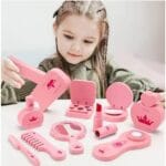 Pink Wooden Makeup Toy Set for Girls | Pretend Play Cosmetic Kit | Travel Case | Dress-Up Role Play | 3+ Years - Image 5
