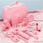 Pink Wooden Makeup Toy Set for Girls | Pretend Play Cosmetic Kit | Travel Case | Dress-Up Role Play | 3+ Years - Image 3