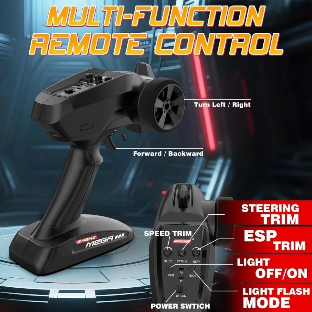 1:16 RC Drift Car 4WD | 50km/h Dodge Challenger Style Muscle Car | Gyro, LED Lights & Drift Tires | Pro Racing Car - Image 7