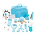 Kids Wooden Hair Salon Playset 18 PCS | Barber Pretend Play Toy Kit with Scissors, Dryer & Comb | Role Play Beauty Set | Shopbefikar India