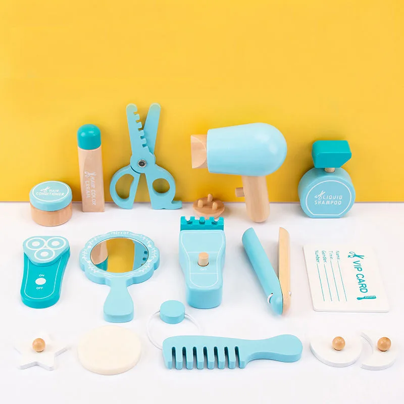 Kids Wooden Hair Salon Playset | 18 PCS Barber Pretend Play Kit | Wooden Beauty & Styling Toy Set | 3+ Years - Image 7