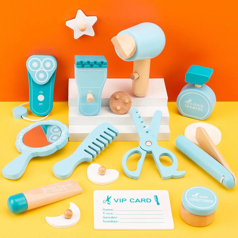 Kids Wooden Hair Salon Playset | 18 PCS Barber Pretend Play Kit | Wooden Beauty & Styling Toy Set | 3+ Years - Image 5
