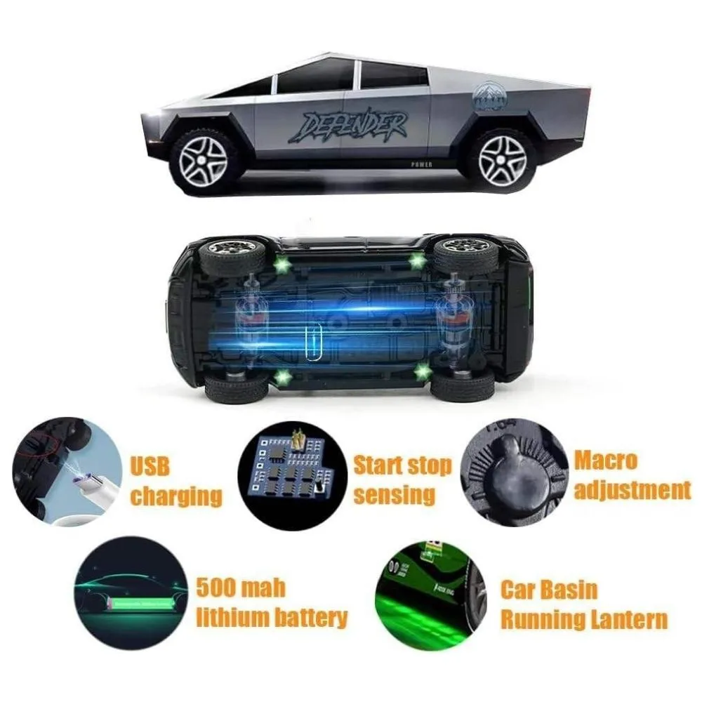 Mini Tesla Cybertruck RC Car 1:64 | 2.4GHz Remote Control | 3-Speed Metal Model | Pocket Size Toy | 6+ Age - Image 4