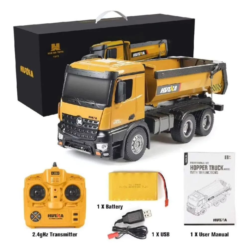 Huina 1573 RC Dump Truck | 1:14 Scale 10-Channel Construction Vehicle | Rechargeable Remote Control Toy | 6+ Years - Image 2