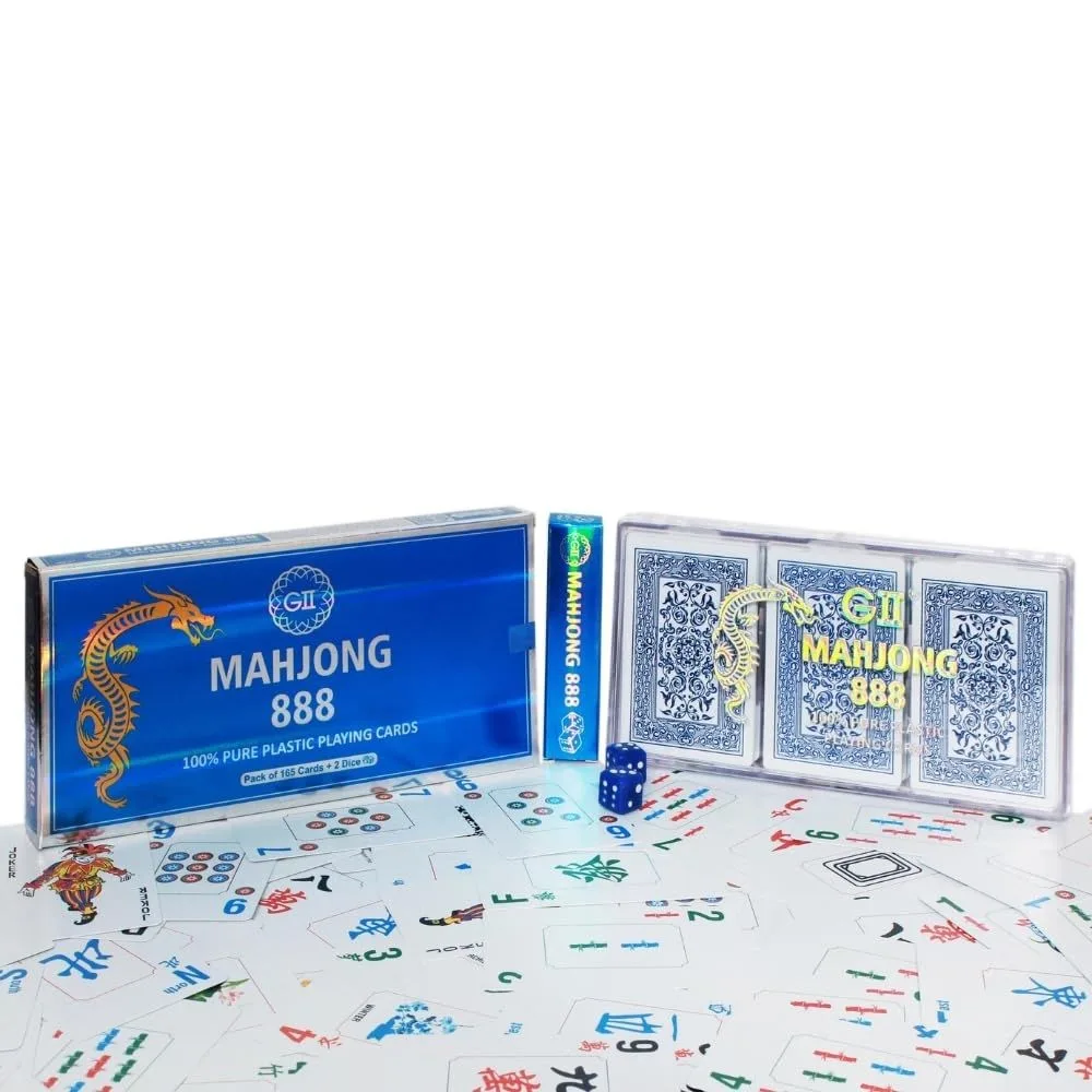 Mahjong Playing Cards Set 165 Cards with Dice | Waterproof Plastic Deck | Family Game | Shopbefikar