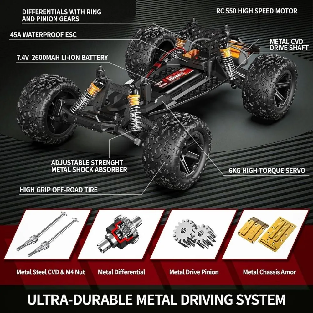 1:10 Scale High Speed RC Off-Road Truck | 4WD Monster Remote Control Car | LED Lights | Age 14+ - Image 7